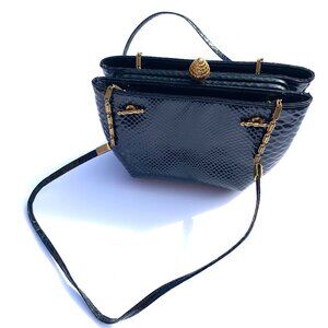 VTG Rosenfeld Navy Leather Faux Reptile Skin Handbag with Coin Purse, 1960s